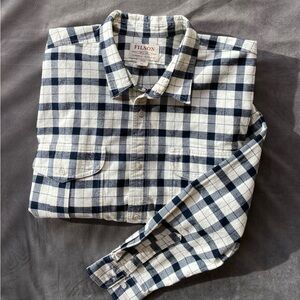 Filson Men's Blue and White Checkered Shirt